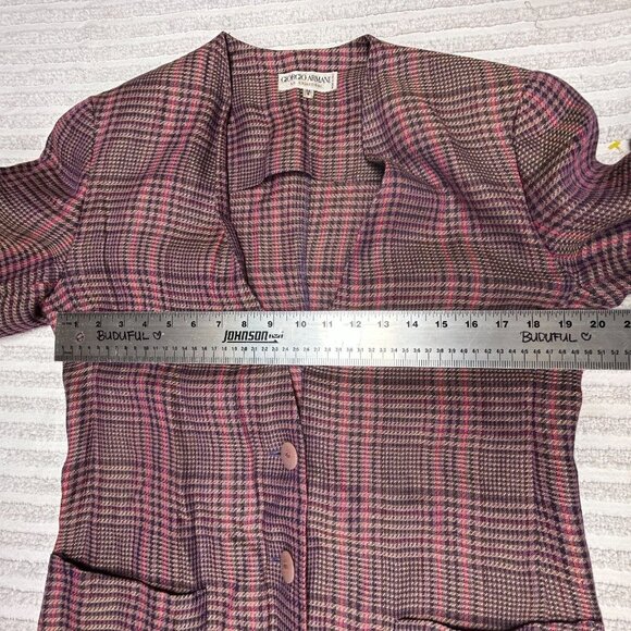 Giorgio Armani Womens Plaid Purple Pink Linen Career Blazer Jacket Size 8 Italy - Picture 9 of 10